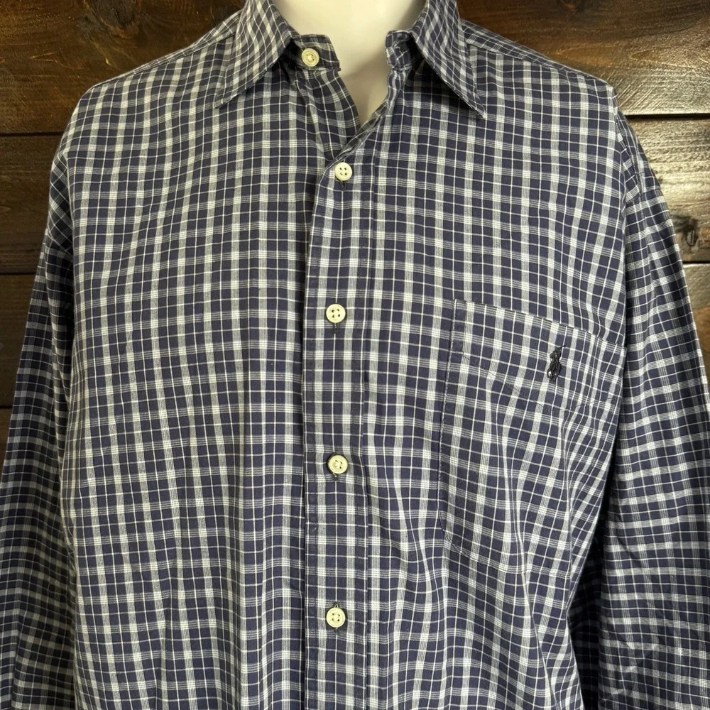 Polo Ralph Lauren Mens Classic Fit Blue Plaid Button Up Long Sleeve Shirt Size M